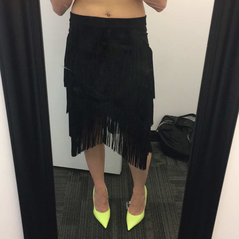 Fringe suede asymmetrical skirt